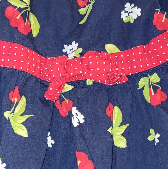 🍒 Vintage Gymboree Cherry Cute Navy & Red Print Dress Polkadot Trim 4T Sundress - Picture 2 of 6